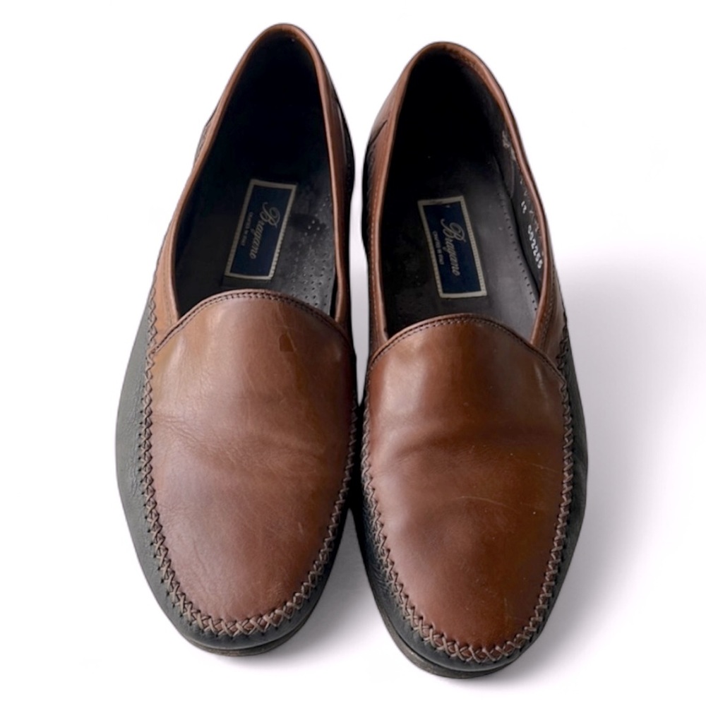 Cole Haan Bragano Vintage Italian Leather Loafers 2-tone Brown & Black Men Sz 12
